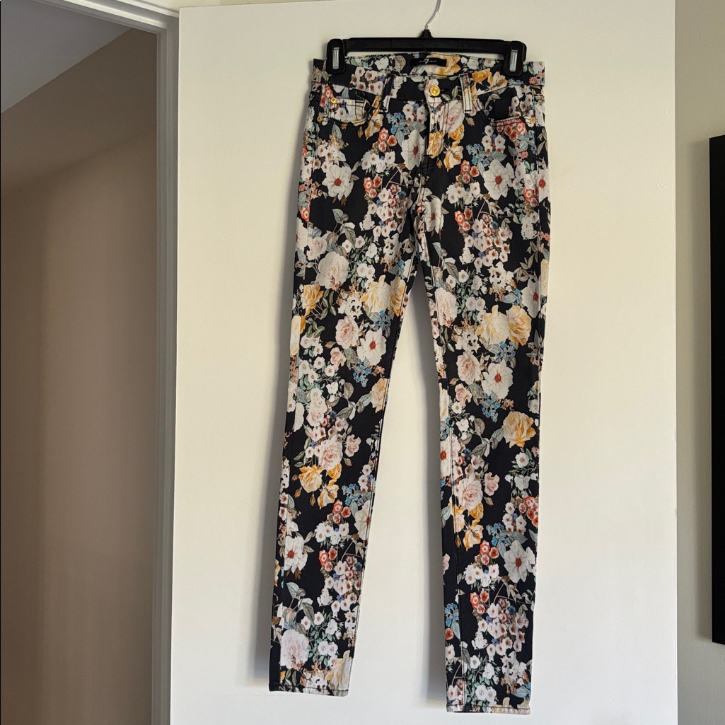 7 For All Mankind Floral Print Skinny Jeans